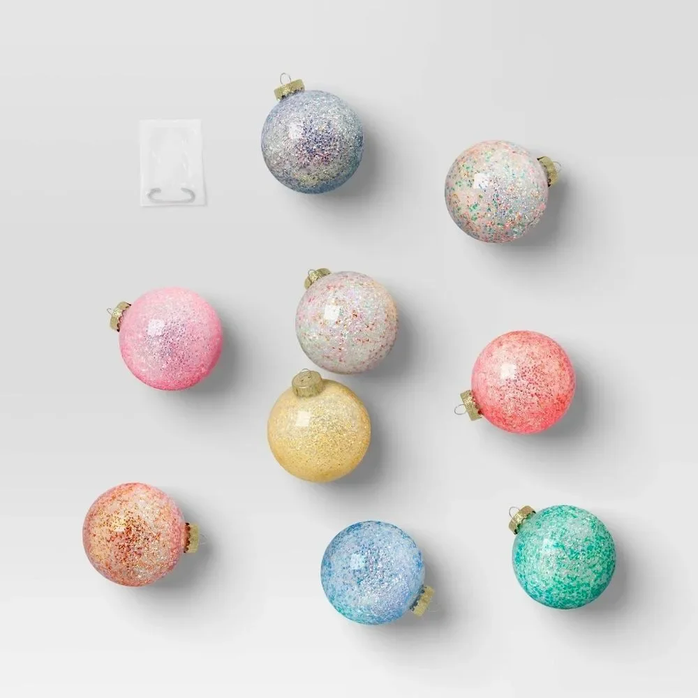 NEW 9ct 100mm Christmas Glitter Finish Ornament Set Multicolor Wondershop